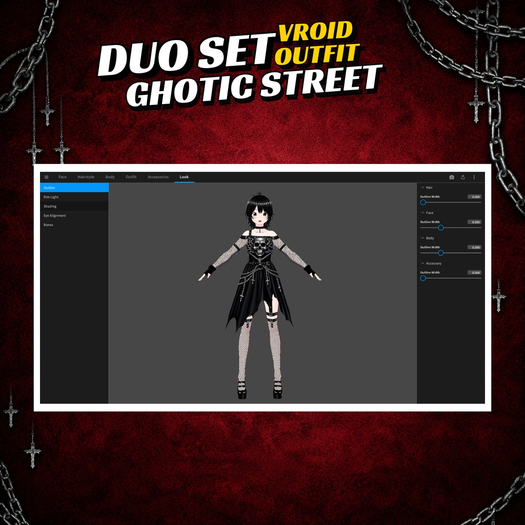 VRoid model Outfit gril Clothing bundle | Gothic style Dark Fantasy VTuber model| Anime grill (Digital Download)