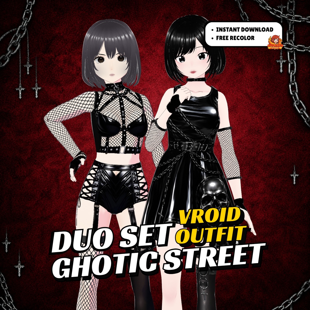 VRoid model Outfit gril Clothing bundle | Gothic style Dark Fantasy VTuber model| Anime grill (Digital Download)