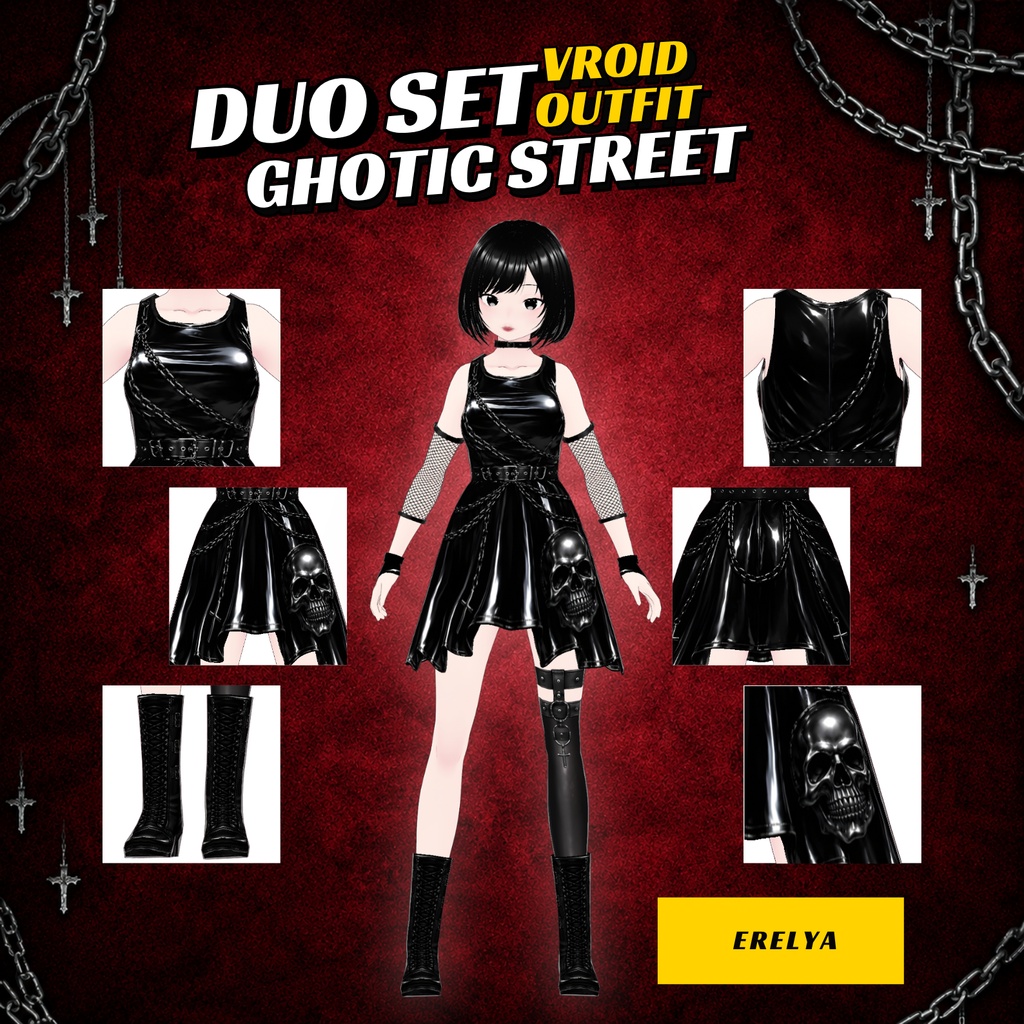 VRoid model Outfit gril Clothing bundle | Gothic style Dark Fantasy VTuber model| Anime grill (Digital Download)