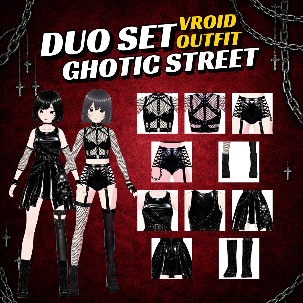 VRoid model Outfit gril Clothing bundle | Gothic style Dark Fantasy VTuber model| Anime grill (Digital Download)