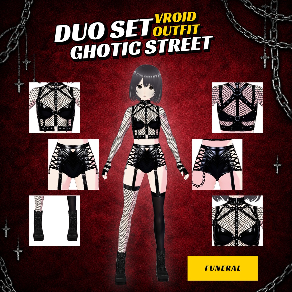 VRoid model Outfit gril Clothing bundle | Gothic style Dark Fantasy VTuber model| Anime grill (Digital Download)