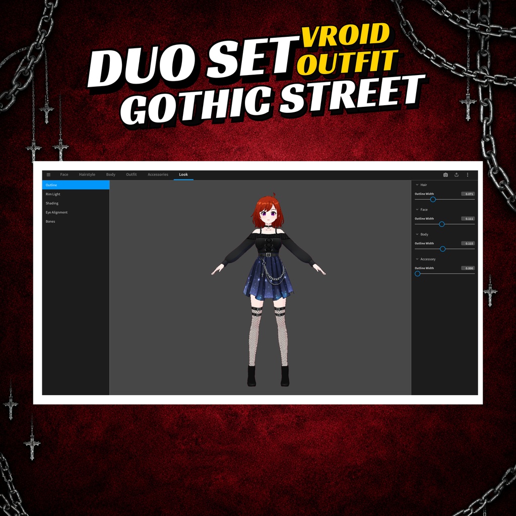 VRoid Outfit Goth clothing | Celestial Galaxy Skirt, Shorts Pack | Dark VTuber Fashion | 3D Custom streetwear