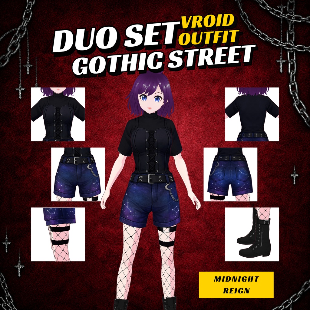 VRoid Outfit Goth clothing | Celestial Galaxy Skirt, Shorts Pack | Dark VTuber Fashion | 3D Custom streetwear