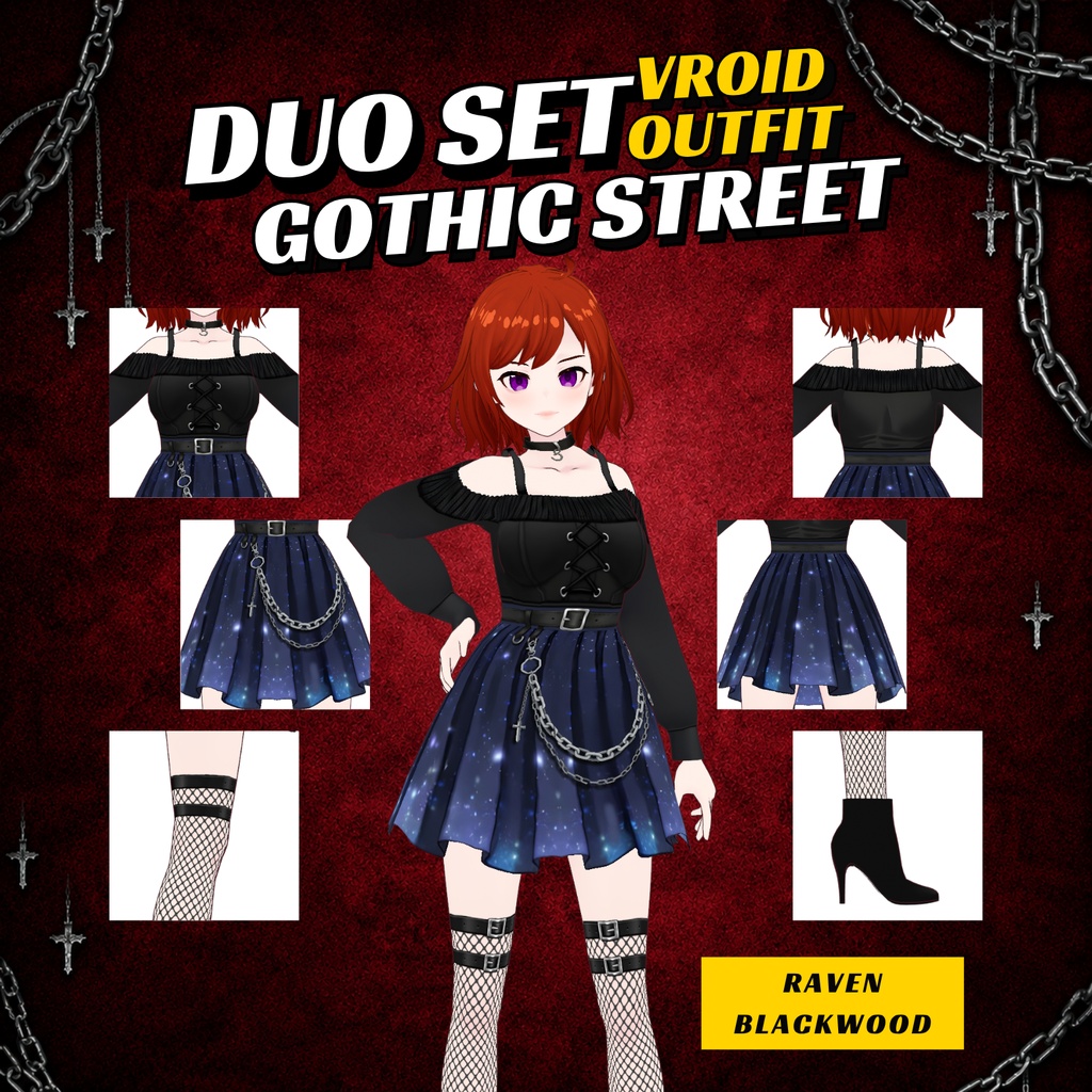 VRoid Outfit Goth clothing | Celestial Galaxy Skirt, Shorts Pack | Dark VTuber Fashion | 3D Custom streetwear