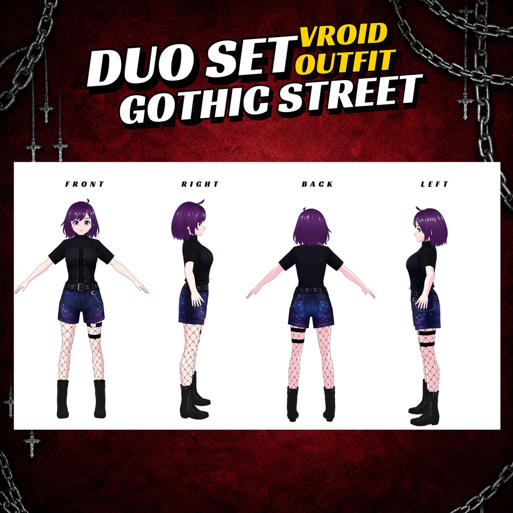 VRoid Outfit Goth clothing | Celestial Galaxy Skirt, Shorts Pack | Dark VTuber Fashion | 3D Custom streetwear