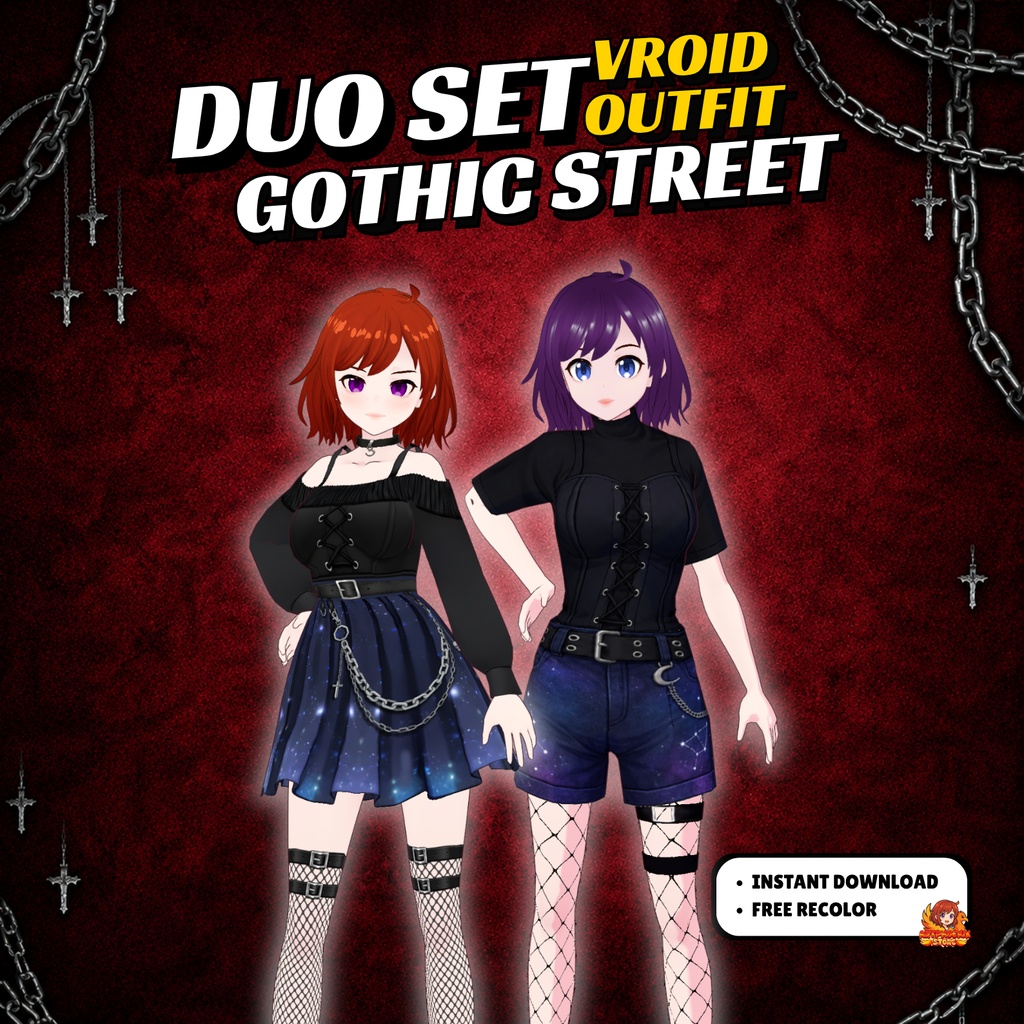VRoid Outfit Goth clothing | Celestial Galaxy Skirt, Shorts Pack | Dark  VTuber Fashion | 3D Custom streetwear
