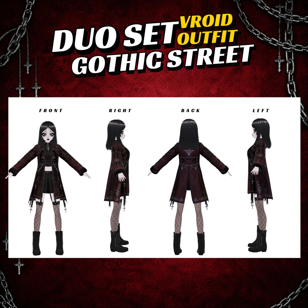 Gothic Streetwear Outfit Set Women | winter outfit Trench Coat women, Pleated Skirt VRoid Custom Items