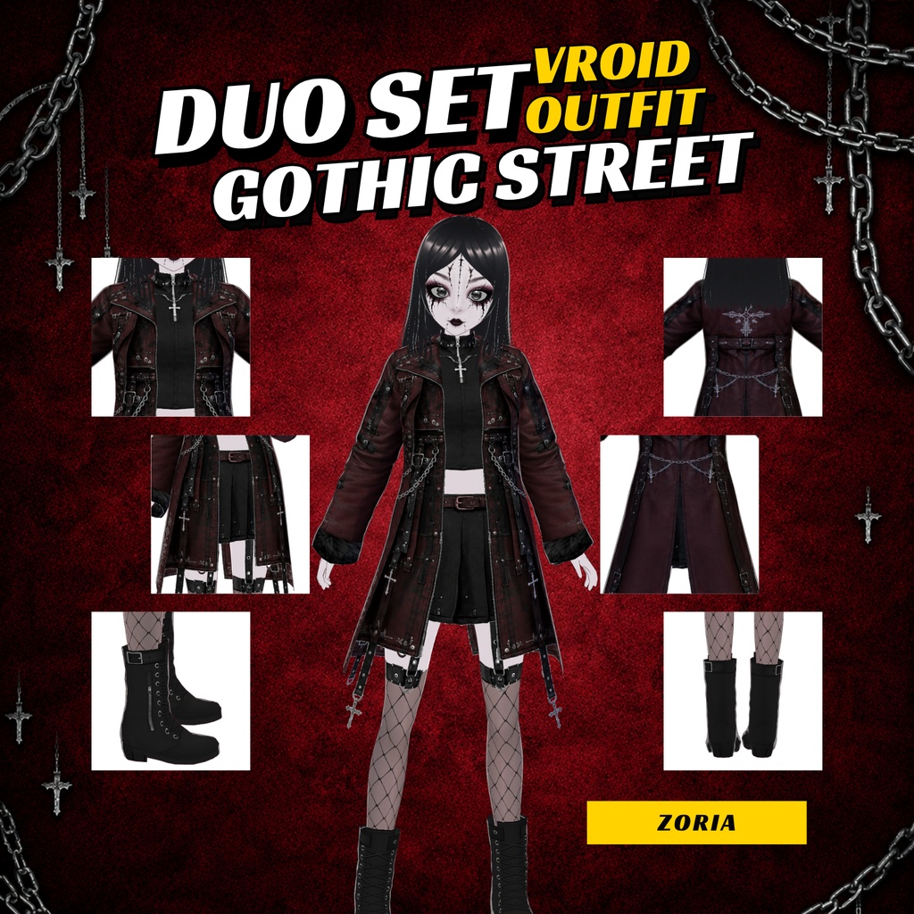 Gothic Streetwear Outfit Set Women | winter outfit Trench Coat women, Pleated Skirt VRoid Custom Items