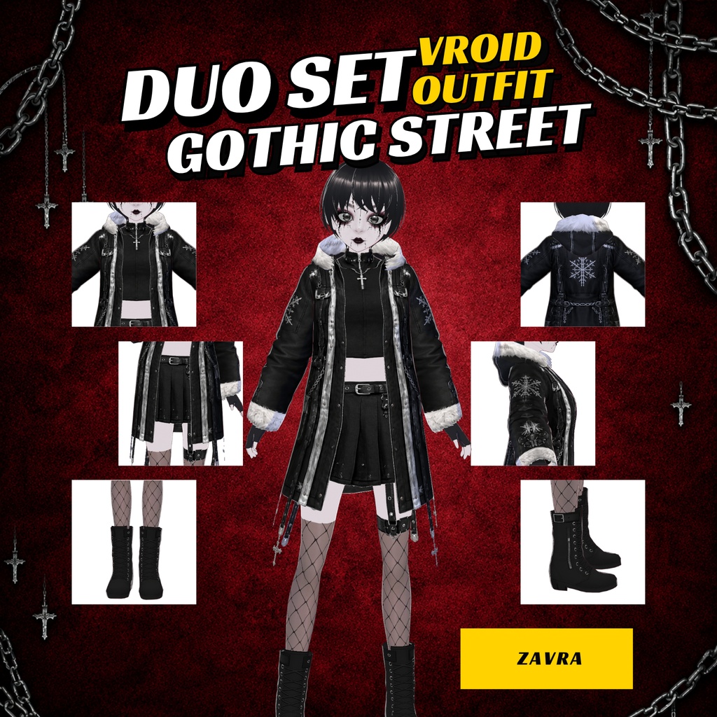 Gothic Streetwear Outfit Set Women | winter outfit Trench Coat women, Pleated Skirt VRoid Custom Items