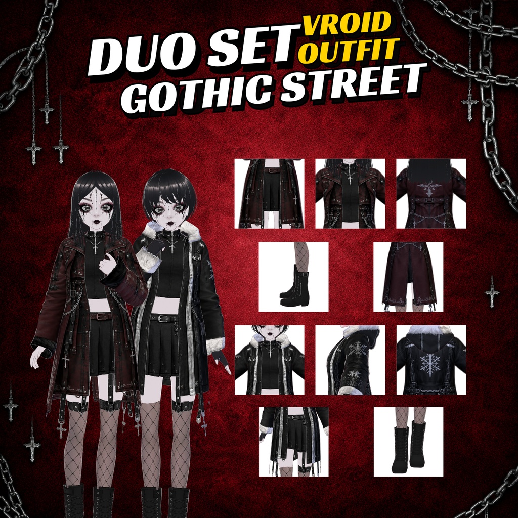 Gothic Streetwear Outfit Set Women | winter outfit Trench Coat women, Pleated Skirt VRoid Custom Items