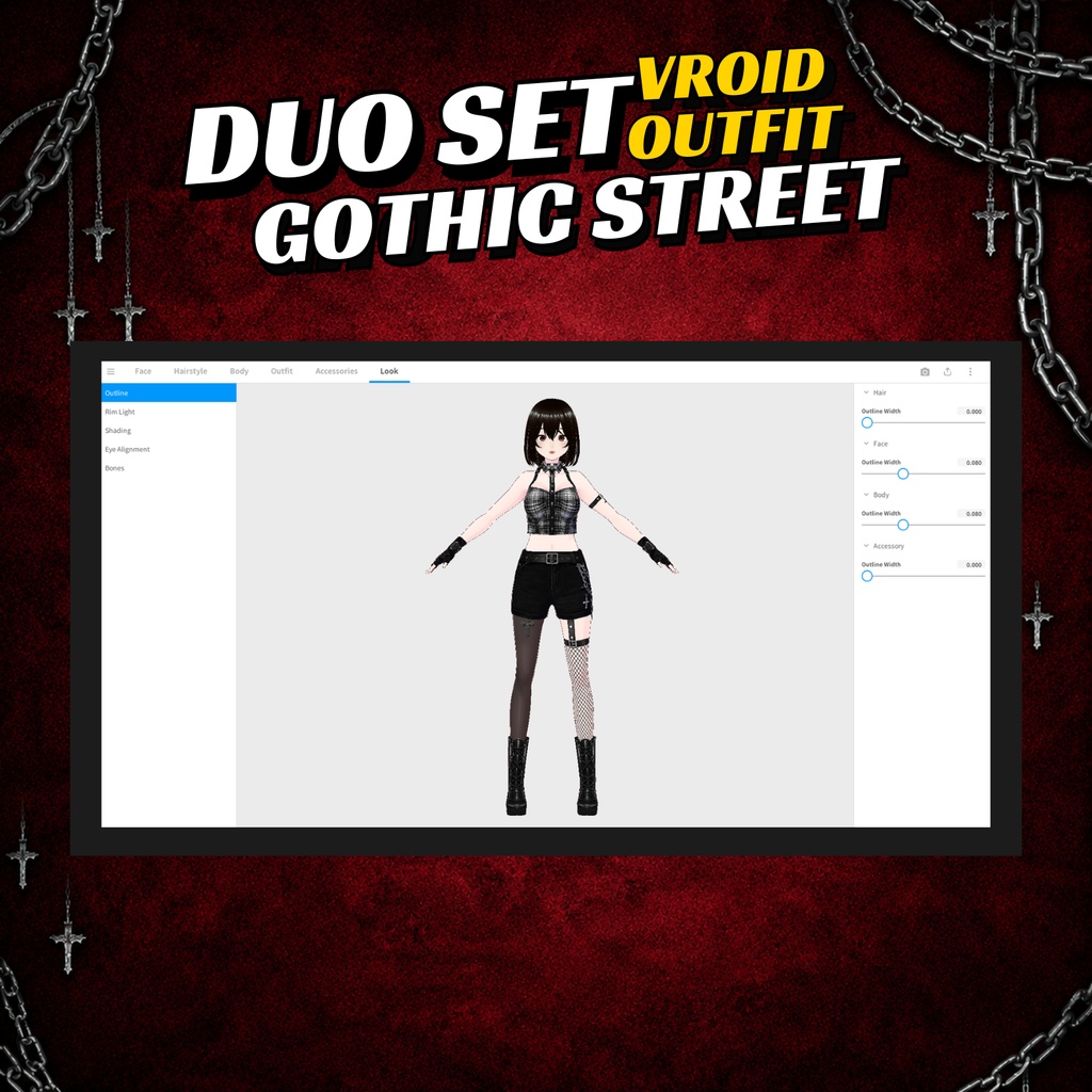VRoid Outfit Gothic Streetwear Woman Couple Outfit set | Matching Tartan Mini Skirt, Vrchat Model (Digital Download)