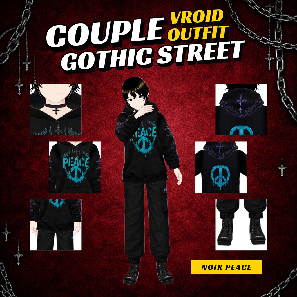 VRoid Gothic Streetwear Custom | Matching Set Graphic Hoodie & Skirt Women | Vrchat Avatar | Fantasy VTuber Model | 3D Outfit for Anime