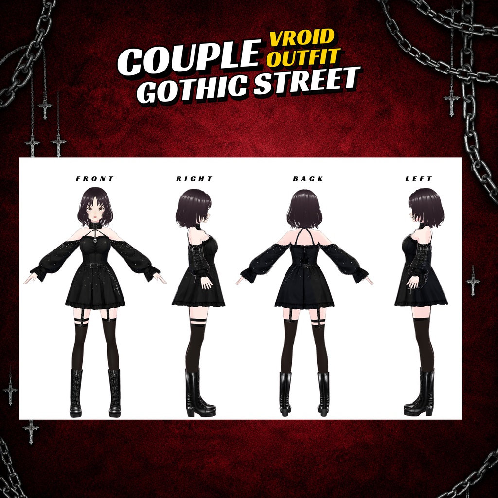 Gothic Streetwear Clothing Couple VRoid Outfit Pack Couple shirts Matching VTuber Customable VRChat Avatar Asset Bundle (Digital Download)