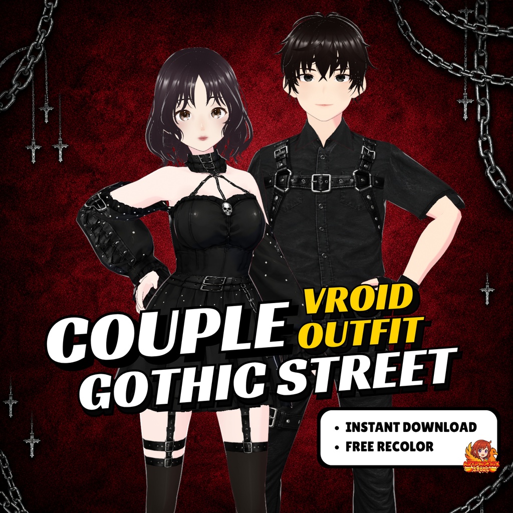Gothic Streetwear Clothing Couple VRoid Outfit Pack Couple shirts Matching VTuber Customable VRChat Avatar Asset Bundle (Digital Download)