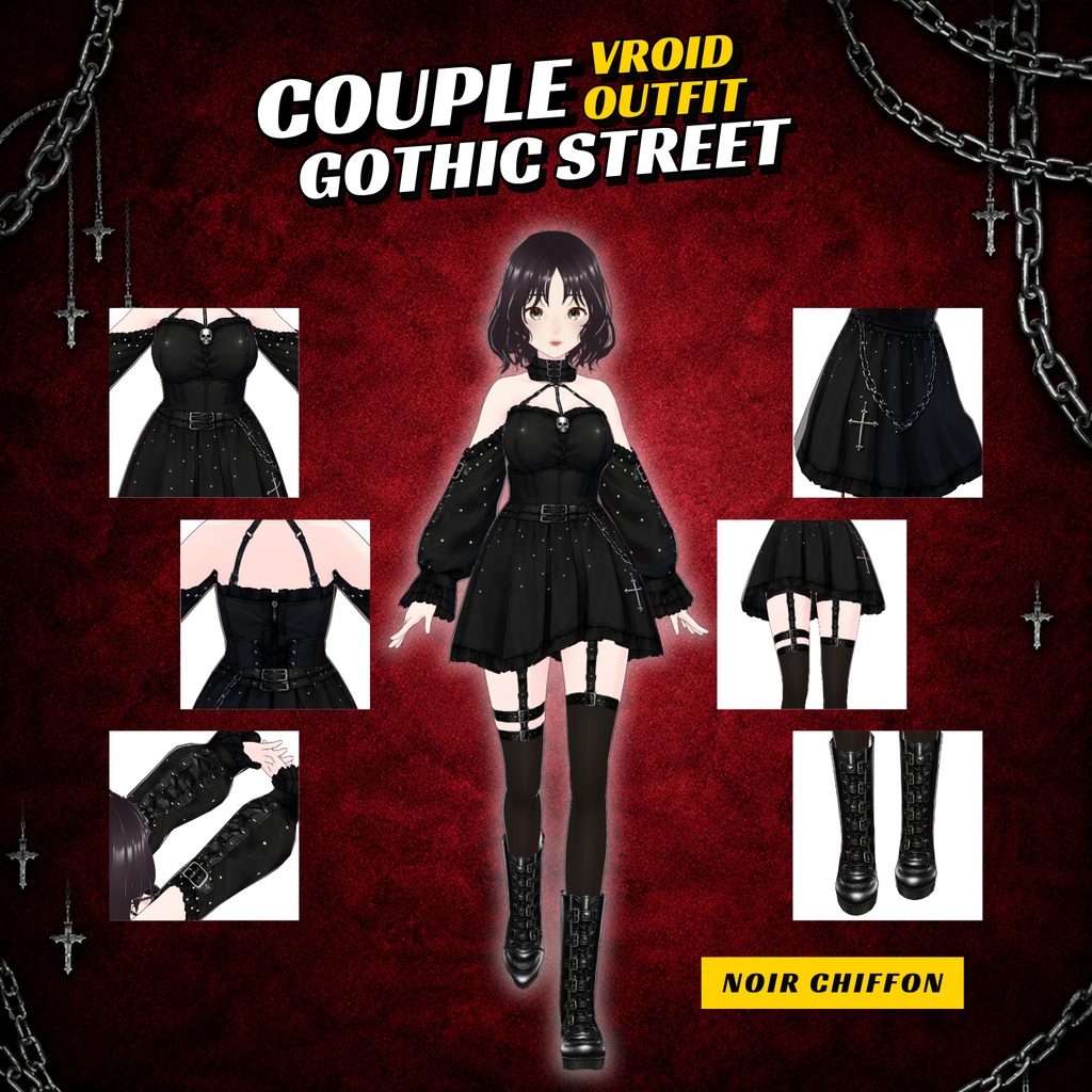 Gothic Streetwear Clothing Couple VRoid Outfit Pack Couple shirts Matching VTuber Customable VRChat Avatar Asset Bundle (Digital Download)