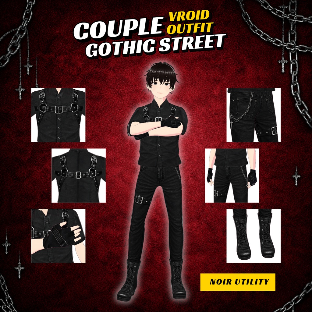Gothic Streetwear Clothing Couple VRoid Outfit Pack Couple shirts Matching VTuber Customable VRChat Avatar Asset Bundle (Digital Download)