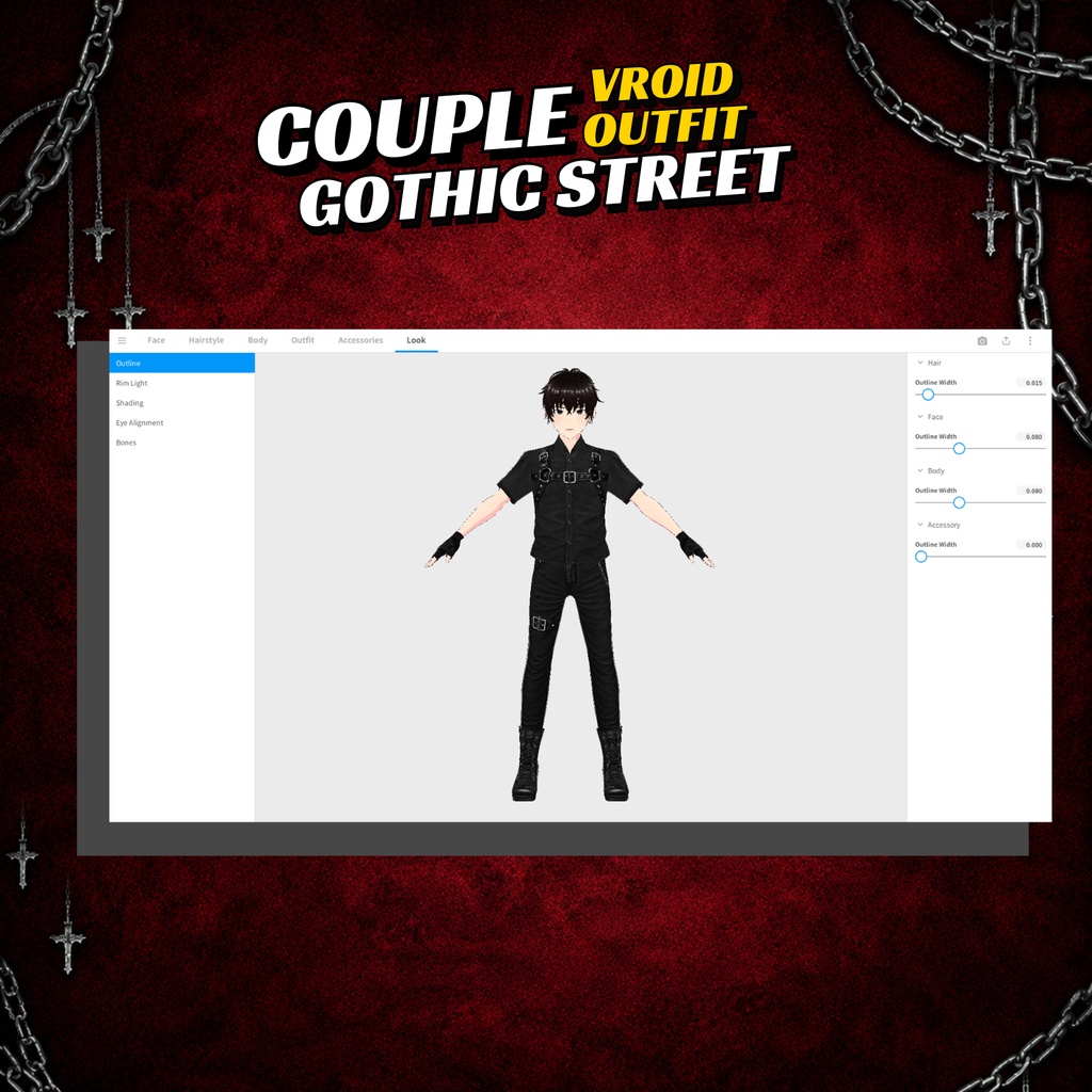 Gothic Streetwear Clothing Couple VRoid Outfit Pack Couple shirts Matching VTuber Customable VRChat Avatar Asset Bundle (Digital Download)