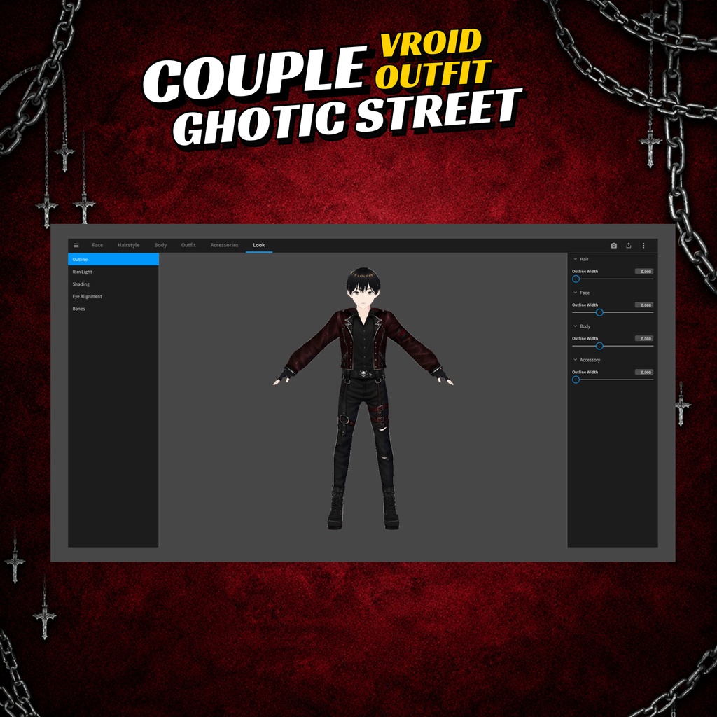 Clothing Dress Gothic Custome VRoid Street Couple Outfit | Red Black Matching VTuber (Digital Download)