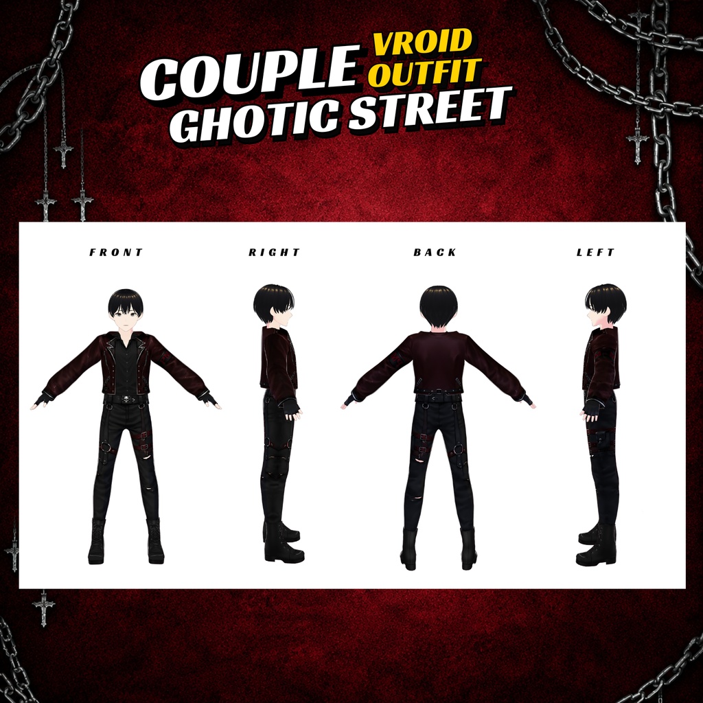 Clothing Dress Gothic Custome VRoid Street Couple Outfit | Red Black Matching VTuber (Digital Download)