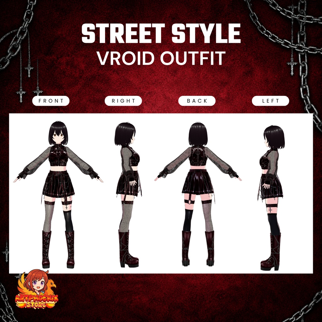 Gothic VRoid Streetwear Outfit | Punk Anime VTuber Harajuku Clothing Set (Digital Download)