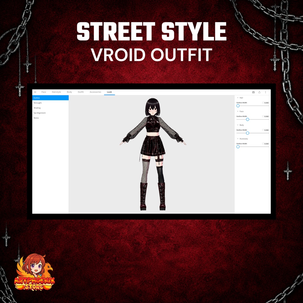 Gothic VRoid Streetwear Outfit | Punk Anime VTuber Harajuku Clothing Set (Digital Download)