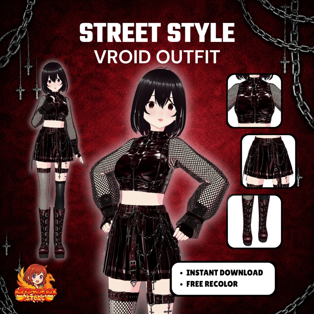 Gothic VRoid Streetwear Outfit | Punk Anime VTuber Harajuku Clothing Set (Digital Download)
