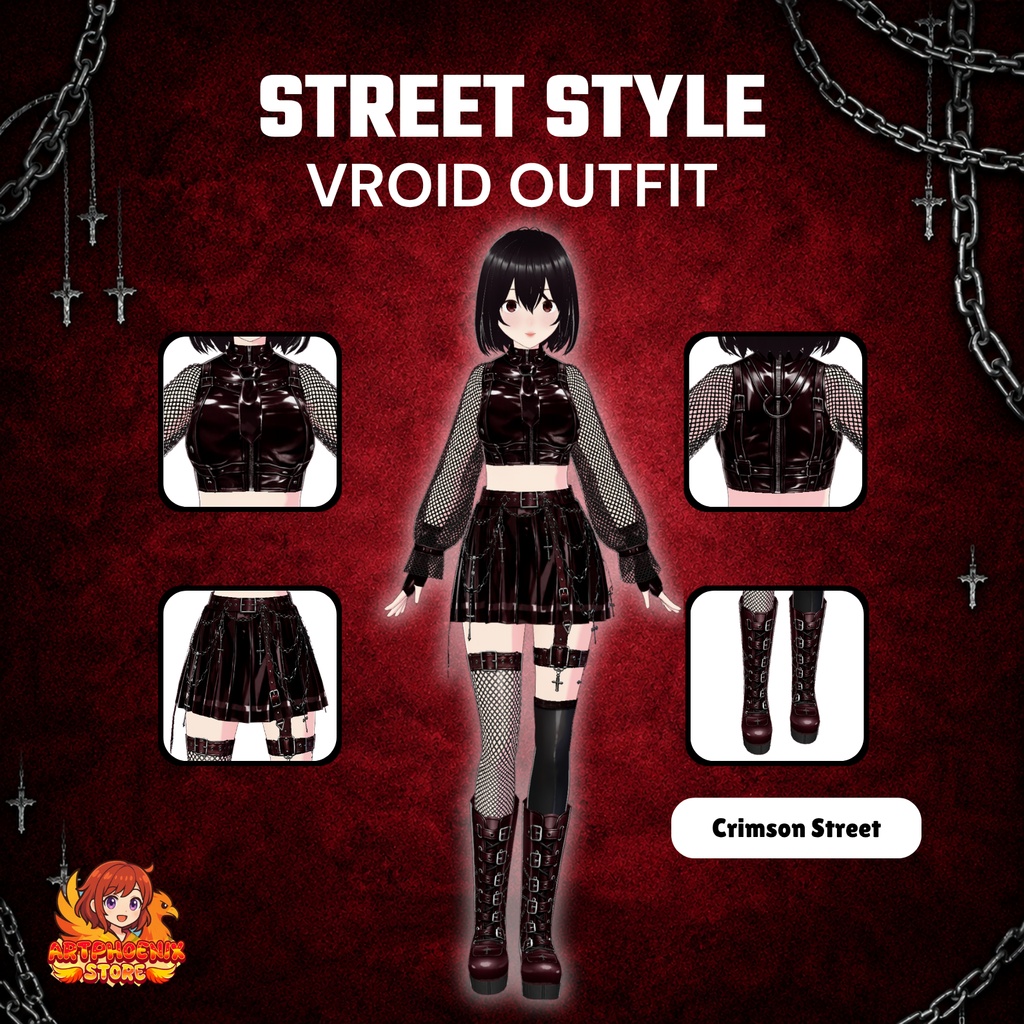 Gothic VRoid Streetwear Outfit | Punk Anime VTuber Harajuku Clothing Set (Digital Download)
