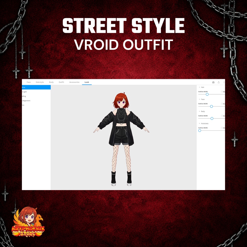 VRoid Gothic Streetwear Outfit | Dark Bat Motif VTuber Fashion (Digital Download)