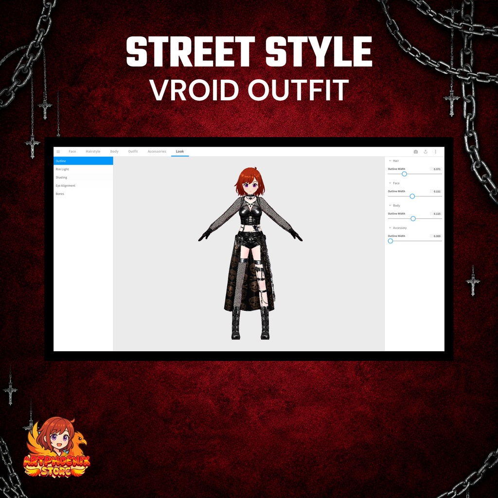 VRoid Gothic Streetwear Outfit | Punk Skull Chain VTuber Clothing (Digital Download)