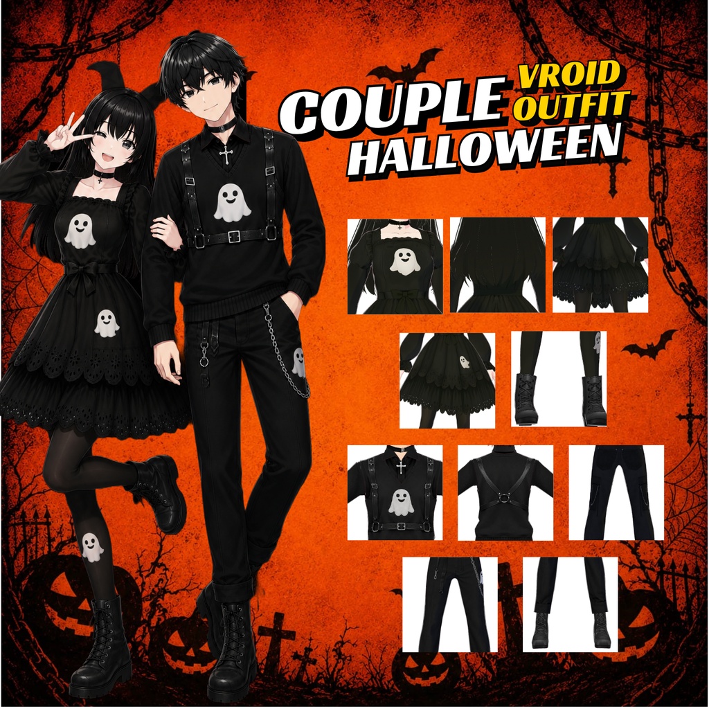 VRoid Couple Halloween Outfit | Gothic Ghost Matching Clothes (Digital Download)