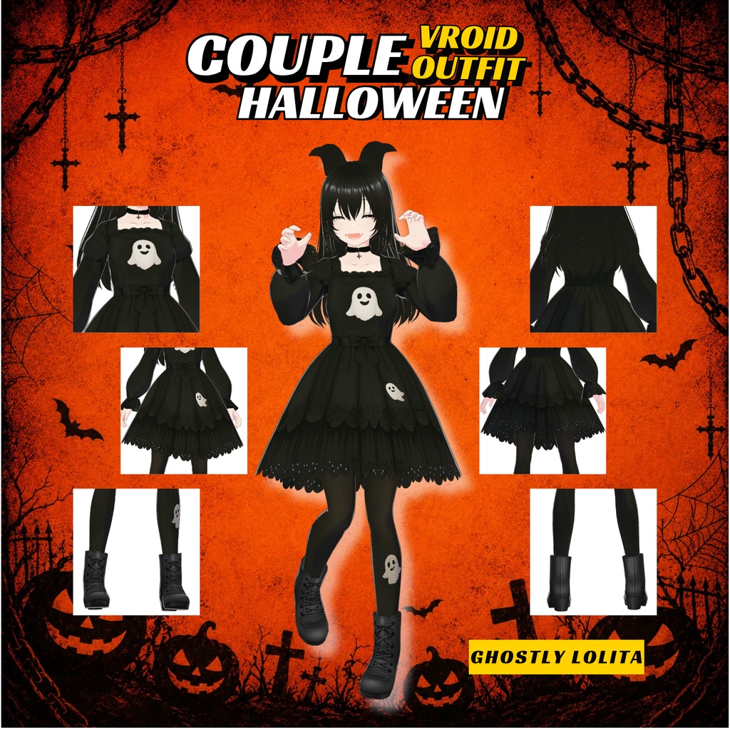 VRoid Couple Halloween Outfit | Gothic Ghost Matching Clothes (Digital Download)