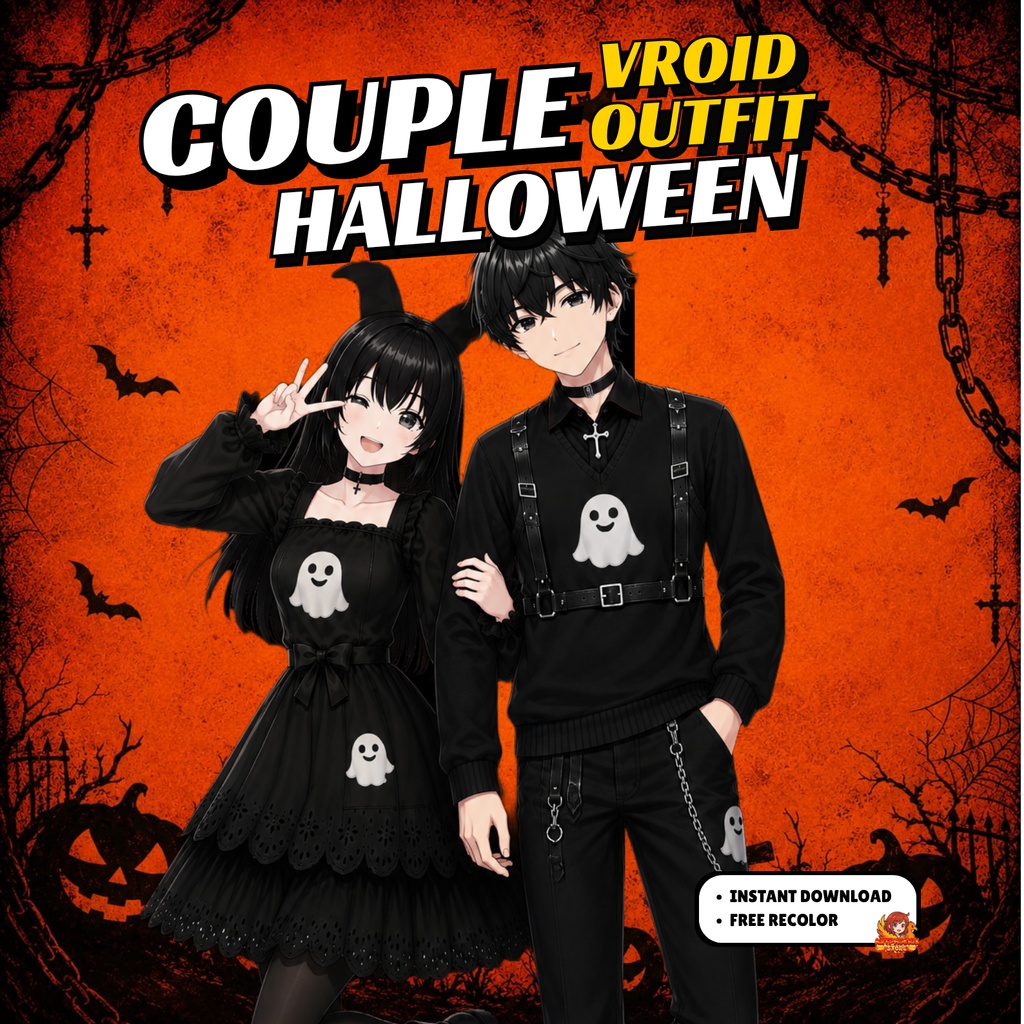 VRoid Couple Halloween Outfit | Gothic Ghost Matching Clothes (Digital Download)