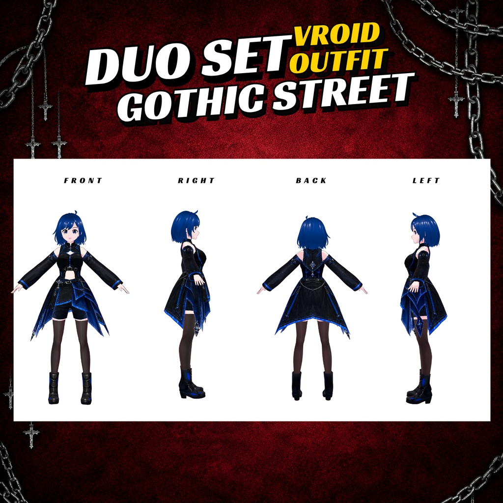 VRoid Outfit Gothic Futuristic | Cyber Got Streetwear Clothing | Dark Fantasy Fashion | VTuber Assets | 3D Custom for Anime Girl Vrm Avatar