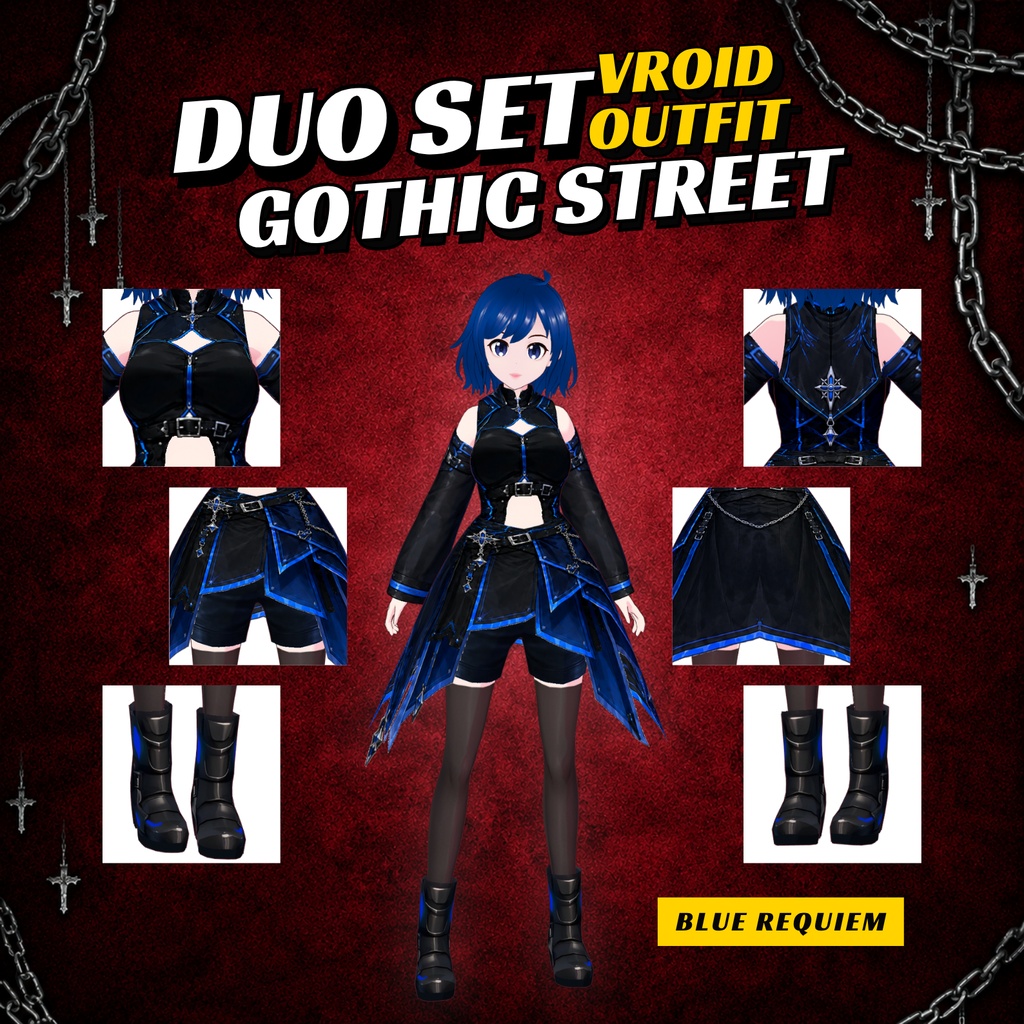 VRoid Outfit Gothic Futuristic | Cyber Got Streetwear Clothing | Dark Fantasy Fashion | VTuber Assets | 3D Custom for Anime Girl Vrm Avatar