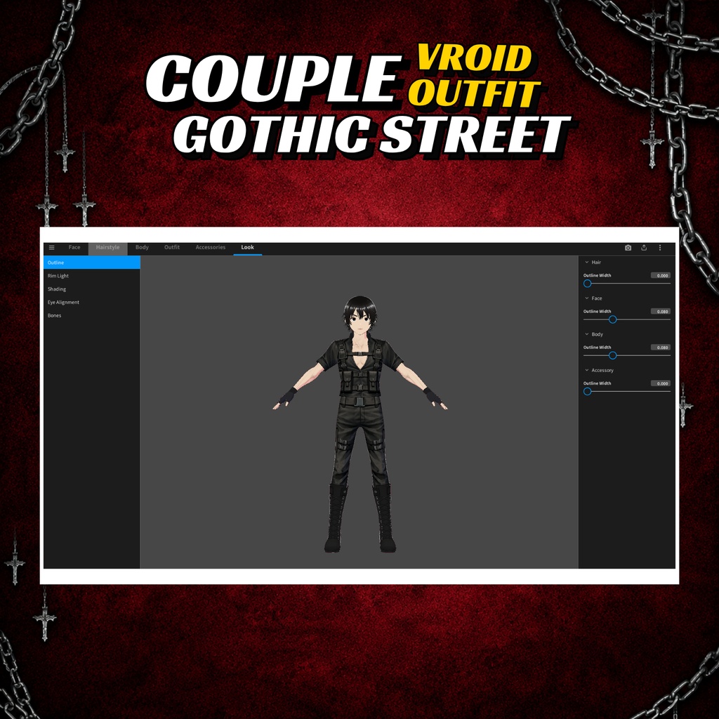 Couple Gothic Street VRoid Outfits | Tactical Cyberpunk Leather VTuber Fashion (Digital Download)