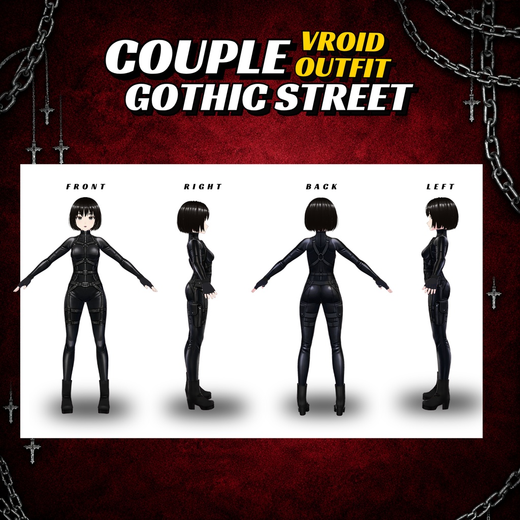 Couple Gothic Street VRoid Outfits | Tactical Cyberpunk Leather VTuber Fashion (Digital Download)