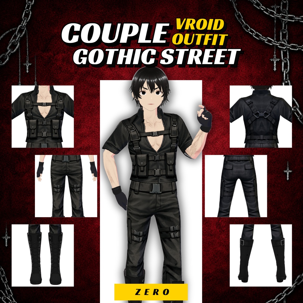 Couple Gothic Street VRoid Outfits | Tactical Cyberpunk Leather VTuber Fashion (Digital Download)