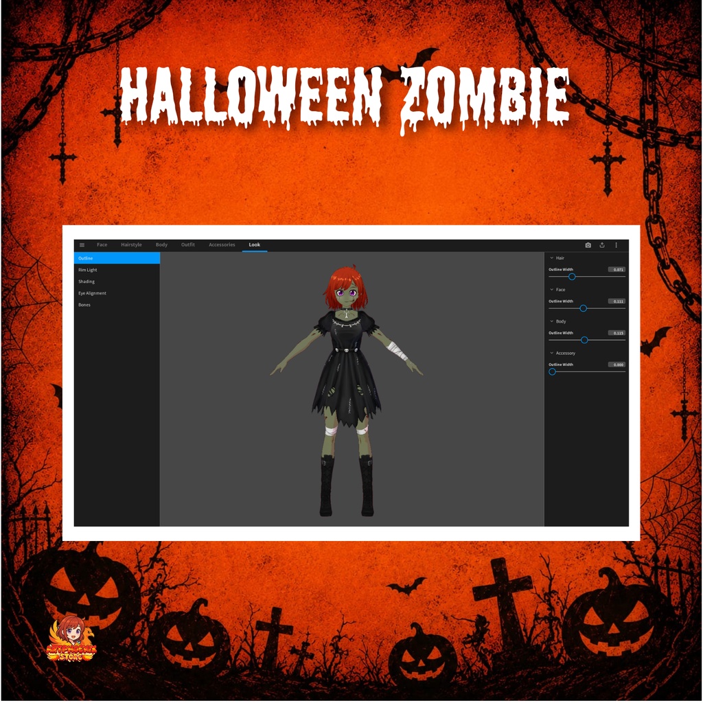 VRoid Halloween Zombie Outfit | Spooky Undead Dress & Skull Belt Set | Horror VTuber Fashion | 3D Custom Clothing for Anime Avatar