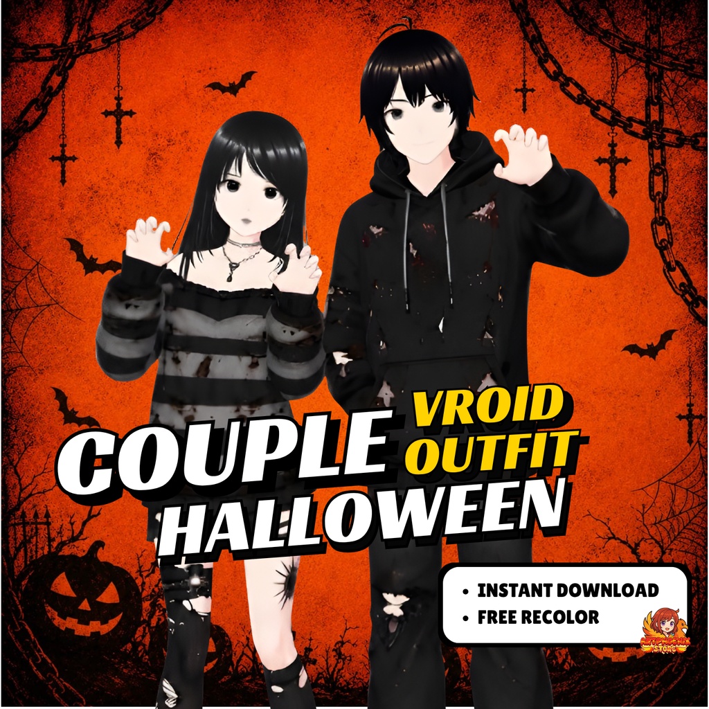 VRoid Clothing Halloween Couple Outfit Pack | Dark Horror Streetwear VTuber Fashion (Digital Download)