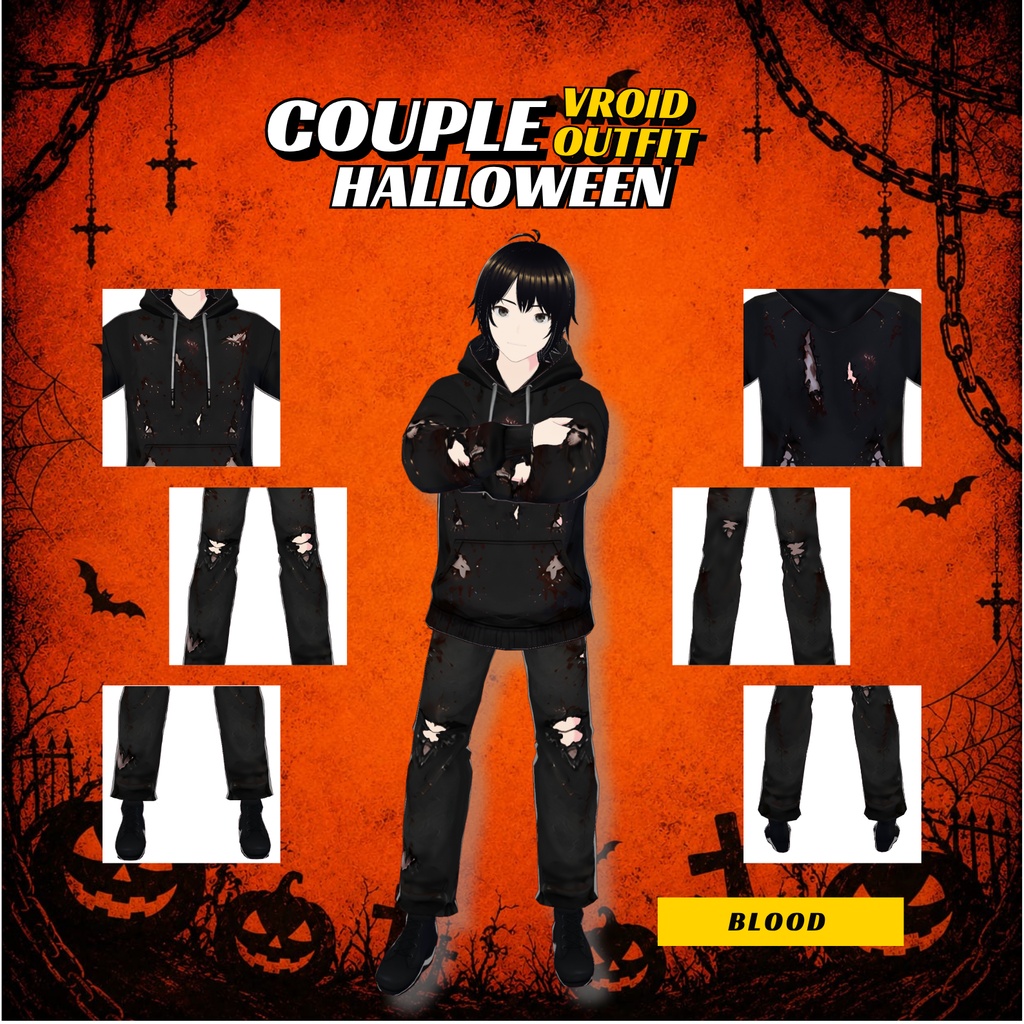 VRoid Clothing Halloween Couple Outfit Pack | Dark Horror Streetwear VTuber Fashion (Digital Download)