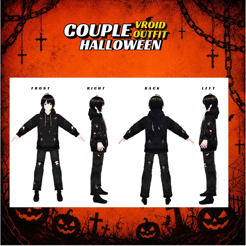 VRoid Clothing Halloween Couple Outfit Pack | Dark Horror Streetwear VTuber Fashion (Digital Download)