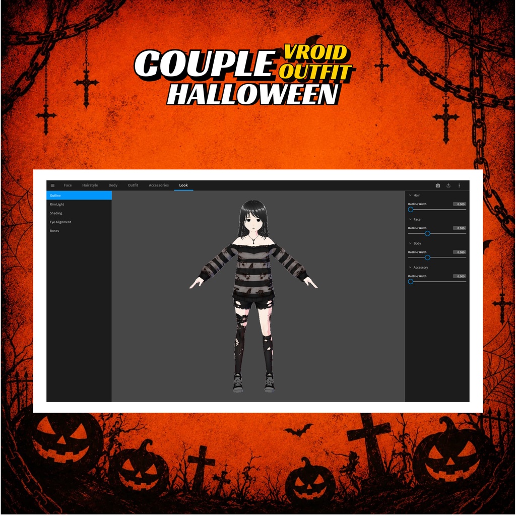VRoid Clothing Halloween Couple Outfit Pack | Dark Horror Streetwear VTuber Fashion (Digital Download)