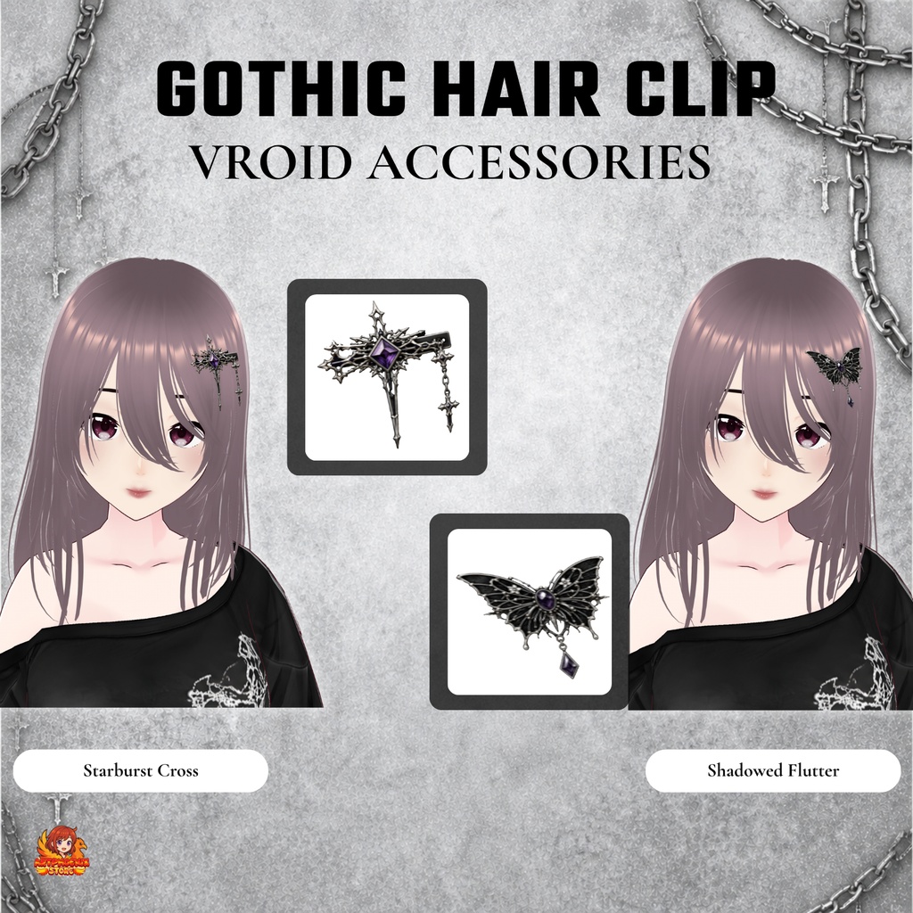 VRoid ゴシックヘアクリップ ゴシックストリートウェア | VTuberファンタジー | 3Dアクセサリー(デジタルダウンロード)