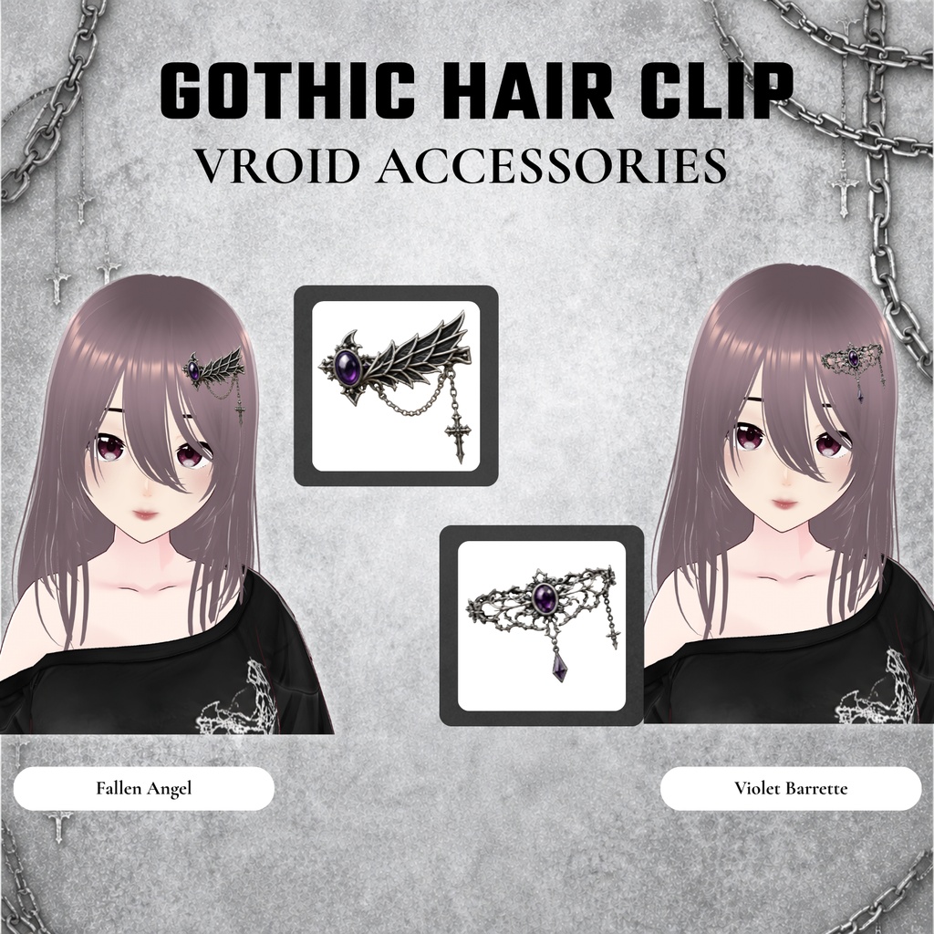 VRoid ゴシックヘアクリップ ゴシックストリートウェア | VTuberファンタジー | 3Dアクセサリー(デジタルダウンロード)