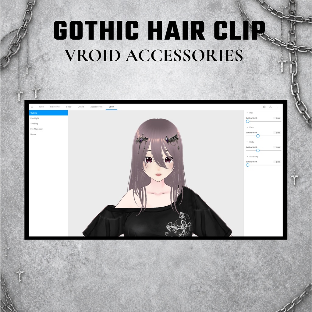 VRoid ゴシックヘアクリップ ゴシックストリートウェア | VTuberファンタジー | 3Dアクセサリー(デジタルダウンロード)