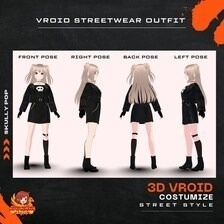 VRoid ゴシック衣装|スカルドレス|パンク・アニメファッション|3Dカスタム衣装|VRoid用アウトフィット