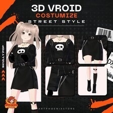 VRoid ゴシック衣装|スカルドレス|パンク・アニメファッション|3Dカスタム衣装|VRoid用アウトフィット