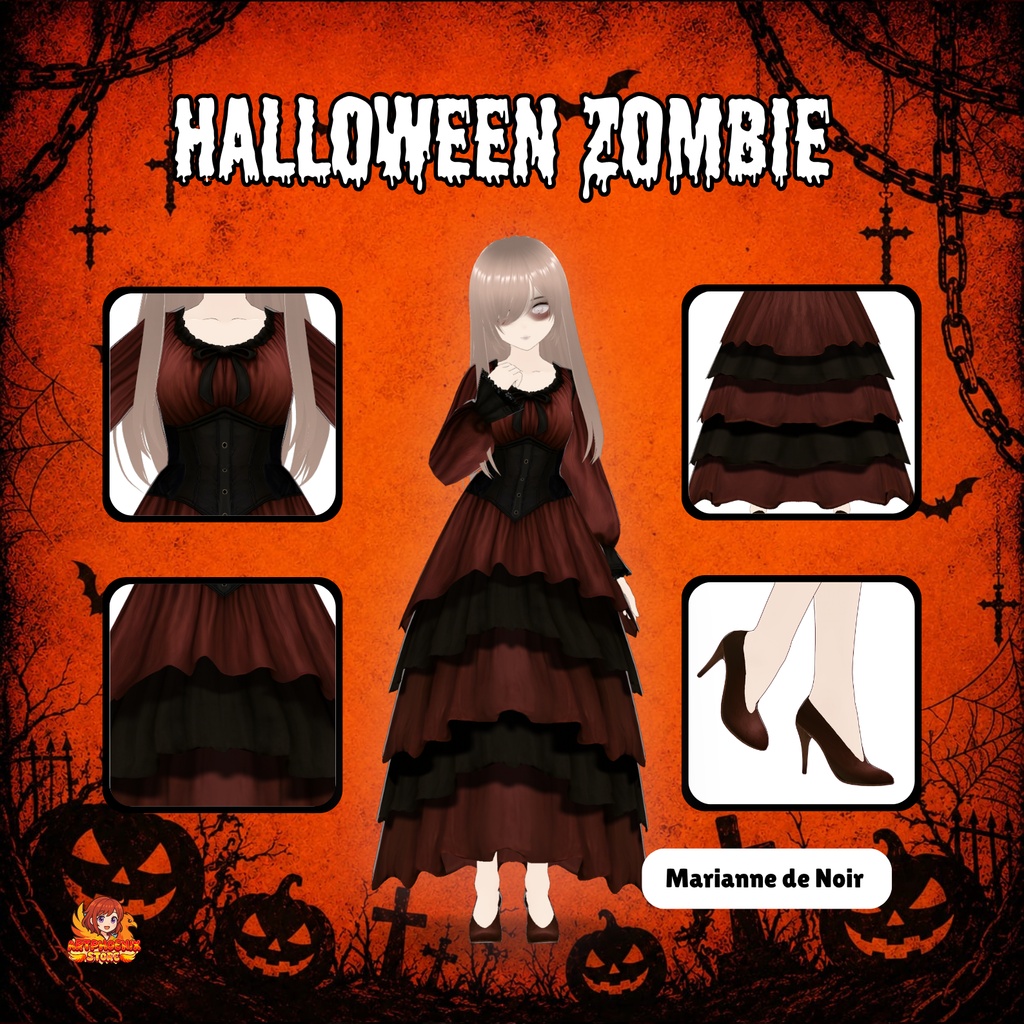 **VRoid ハロウィン ゴシックドレス | ダークヴァンパイア・ヴィクトリアン衣装(デジタルダウンロード)**