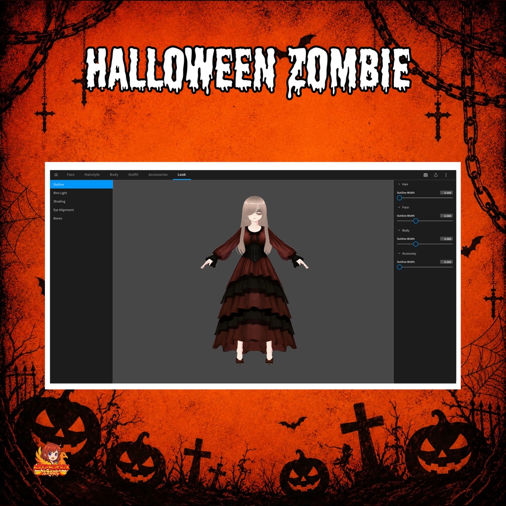 **VRoid ハロウィン ゴシックドレス | ダークヴァンパイア・ヴィクトリアン衣装(デジタルダウンロード)**