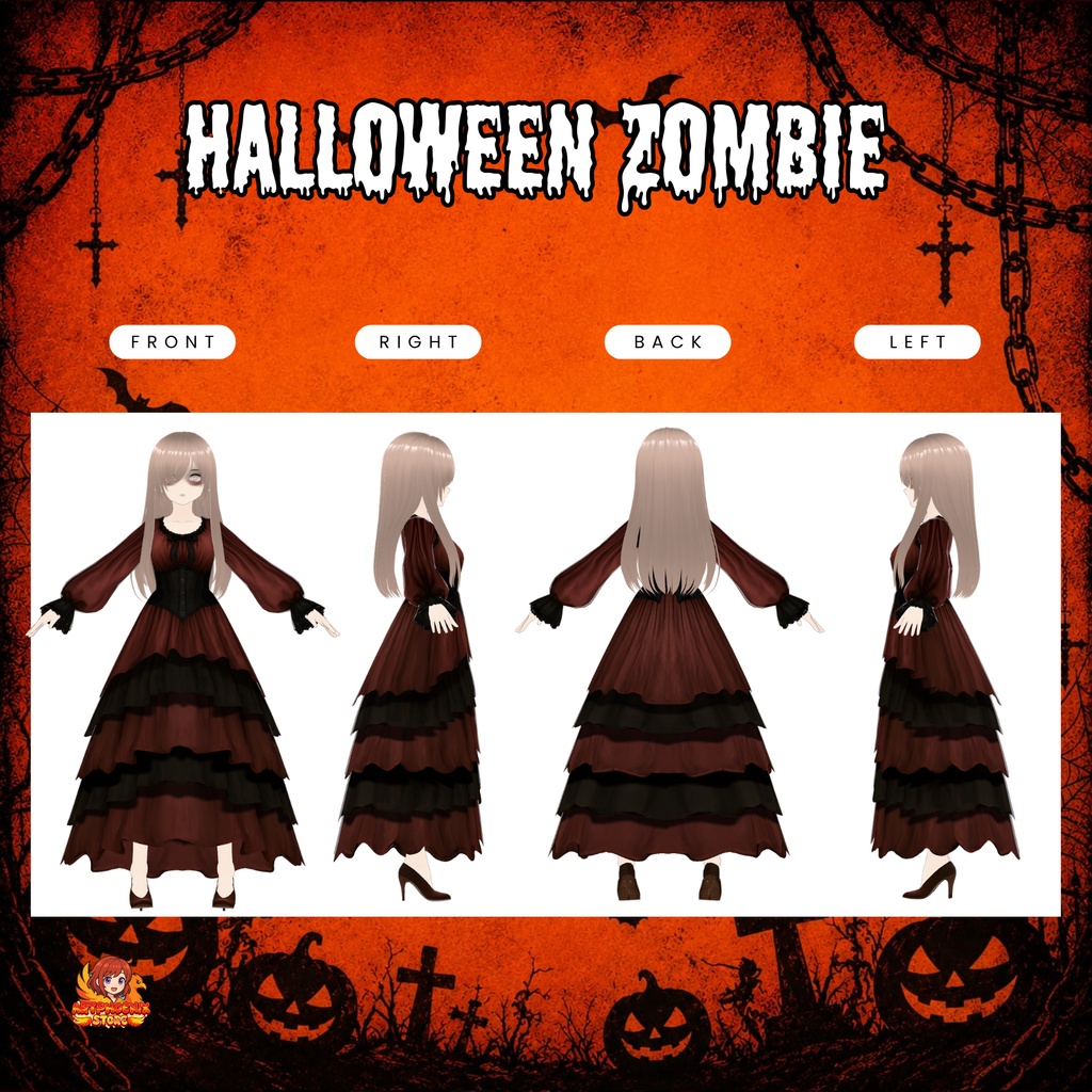 **VRoid ハロウィン ゴシックドレス | ダークヴァンパイア・ヴィクトリアン衣装(デジタルダウンロード)**